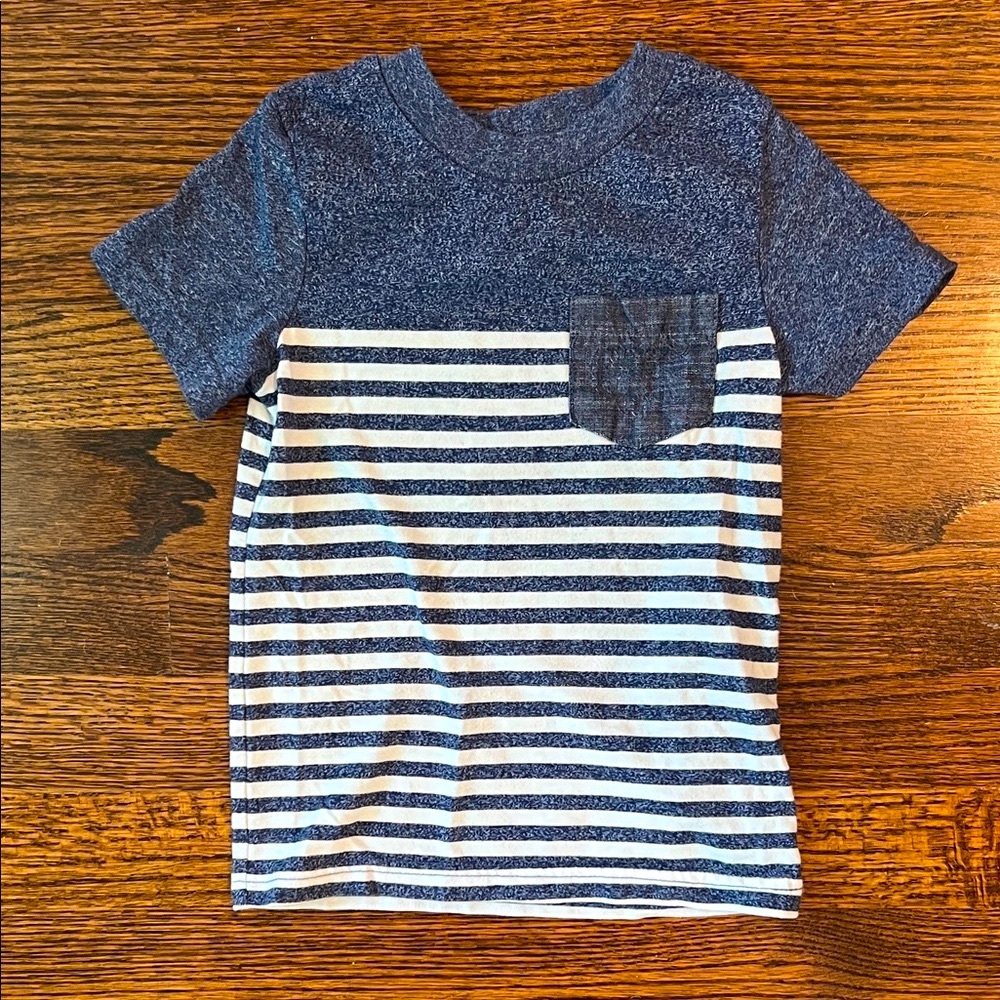 Cat & Jack Navy and White Striped Short Sleeve Tee